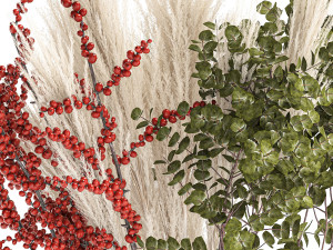 Bouquet of dried flowers vase reed grass branches Red berries 313 3D Model