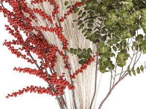 Bouquet of dried flowers vase reed grass branches Red berries 313 3D Model