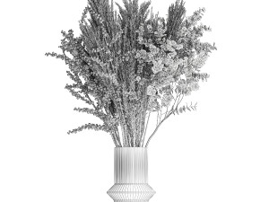 Bouquet of dried flowers vase reed grass branches Red berries 313 3D Model