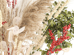 Bouquet of dried flowers vase reed grass branches Red berries 314 Modelo 3D
