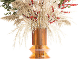 Bouquet of dried flowers vase reed grass branches Red berries 314 Modelo 3D