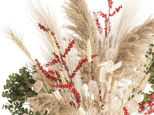 Bouquet of dried flowers vase reed grass branches Red berries 314 Modelo 3D