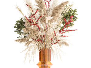 Bouquet of dried flowers vase reed grass branches Red berries 314 Modelo 3D