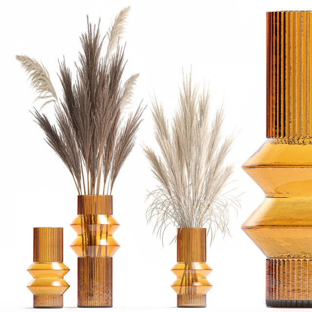 Minimalistic bouquet of dry pampas branches in a vase 316 Model 3D .c4d .max .obj .3ds .fbx .stl .blend 