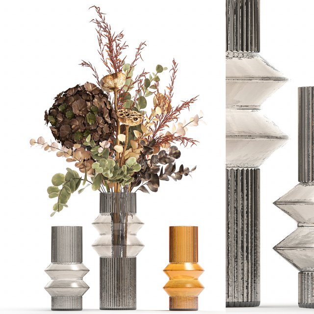 Modern bouquet of dry branches Hydrangea vase Lotus 417 3D Модель .c4d .max .obj .3ds .fbx .stl .blend 