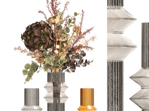 Modern bouquet of dry branches Hydrangea vase Lotus 417 3D Model