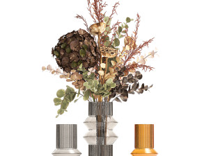 Modern bouquet of dry branches Hydrangea vase Lotus 417 3D Модель