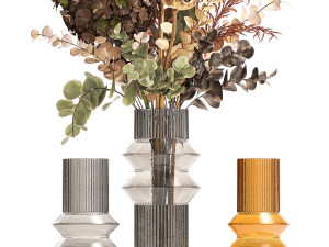 Modern bouquet of dry branches Hydrangea vase Lotus 417 3D Модель