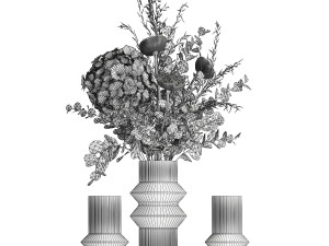 Modern bouquet of dry branches Hydrangea vase Lotus 417 3D Модель