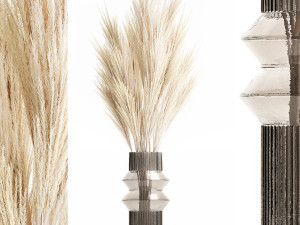 Modern bouquet of dry branches white pampas vase 319 3D Model