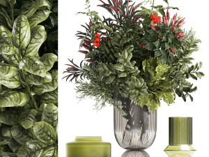 Bouquet of kitchen herbs and vegetables vase tomato pepper rosemary 3D Model