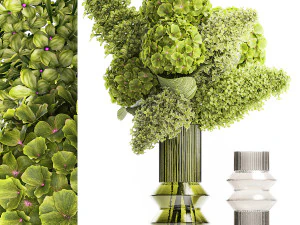 花瓶に入った緑の花の花束 アジサイ ライラック 321 3Dモデル