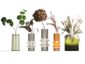 Collectie minimalistische boeketten bloemen in vaas 322 3D Model