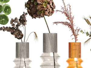Collection of minimalist bouquets of flowers in a vase 322 3D Model