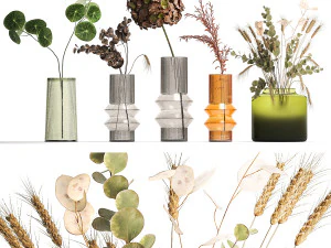 Collection of minimalist bouquets of flowers in a vase 322 3D Model