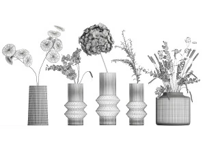 Collection of minimalist bouquets of flowers in a vase 322 3D Model