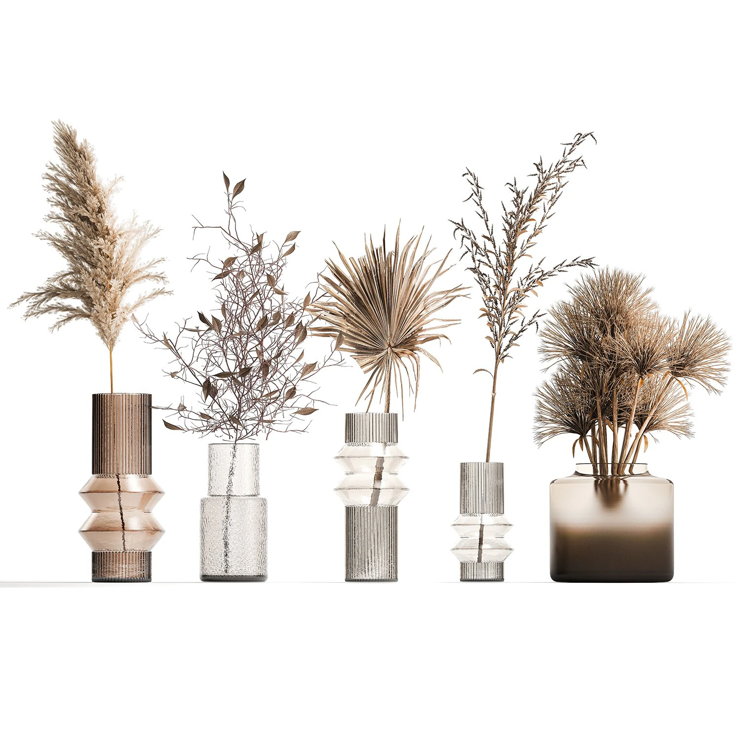Collection of minimalist bouquets of dried flowers pampas vase 323 3D Model .c4d .max .obj .3ds .fbx .stl .blend