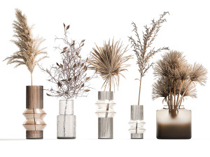 Collection of minimalist bouquets of dried flowers pampas vase 323 3D Model