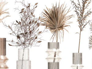 Collection of minimalist bouquets of dried flowers pampas vase 323 3D Model