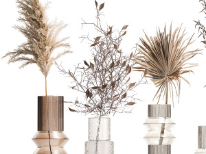 Collection of minimalist bouquets of dried flowers pampas vase 323 Modello 3D