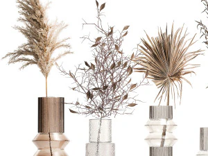 Collection of minimalist bouquets of dried flowers pampas vase 323 3D Model