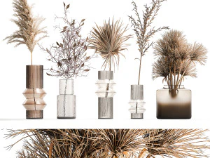 Collection of minimalist bouquets of dried flowers pampas vase 323 3D Model