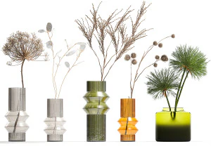 Set of dried flowers vase Thistle Heracleum Lunaria 325 3D Model
