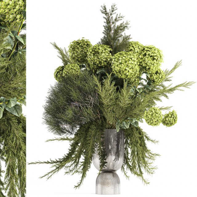 Bouquet of green flowers vase hydrangea Juniper 326 Modello 3D .c4d .max .obj .3ds .fbx .stl .blend 