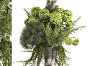 Bouquet of green flowers vase hydrangea Juniper 326 3D Model