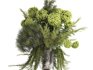 Bouquet of green flowers vase hydrangea Juniper 326 Modello 3D
