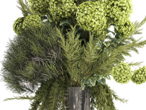 Bouquet of green flowers vase hydrangea Juniper 326 Modello 3D