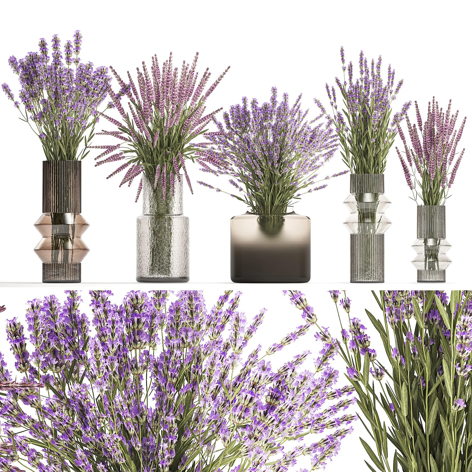 Set of bouquets of wild flowers vase lavender sage 327 3D Model .c4d .max .obj .3ds .fbx .stl .blend 