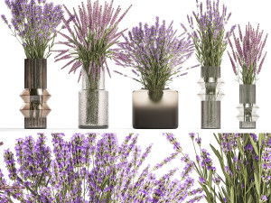 Set of bouquets of wild flowers vase lavender sage 327 3D Model