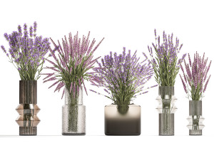 Set of bouquets of wild flowers vase lavender sage 327 Modello 3D