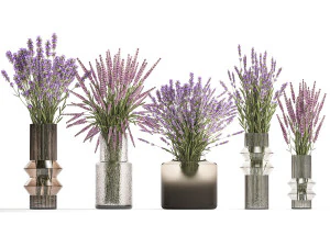 Set of bouquets of wild flowers vase lavender sage 327 3D Model
