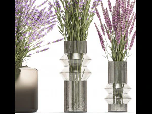 Set of bouquets of wild flowers vase lavender sage 327 3D Model