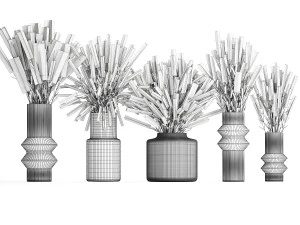 Set of bouquets of wild flowers vase lavender sage 327 3D Model