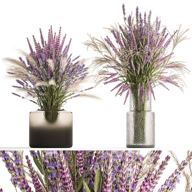 Bouquets of wildflowers vase lavender pampas 328 3D Model .c4d .max .obj .3ds .fbx .stl .blend 