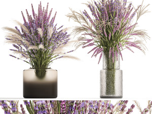 Bouquets of wildflowers vase lavender pampas 328 3D मॉडल