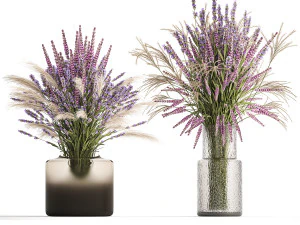 Buqu&ecirc;s de flores silvestres vaso lavanda pampas 328 Modelo 3D