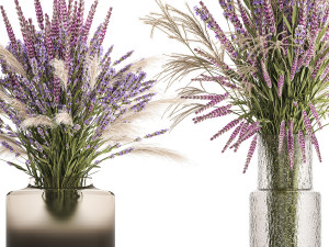 Bouquets of wildflowers vase lavender pampas 328 3D Model