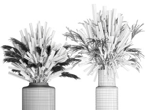 Bouquets of wildflowers vase lavender pampas 328 3D Model
