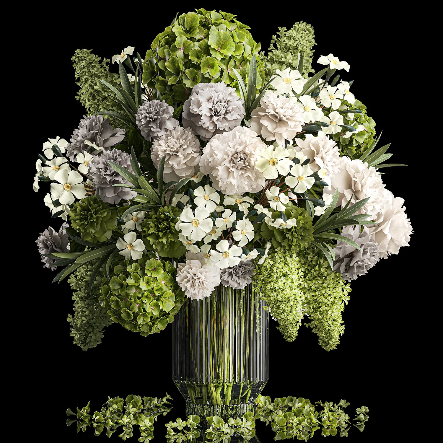 Solemn bouquet of green flowers in a vase lilac hydrangea 329 3D Model .c4d .max .obj .3ds .fbx .stl .blend 