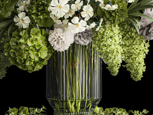 Solemn bouquet of green flowers in a vase lilac hydrangea 329 3D Model