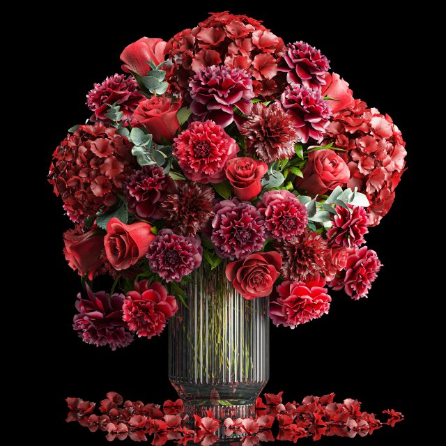 Solemn bouquet of red flowers vase hydrangea peony 330 3D 모델 .c4d .max .obj .3ds .fbx .stl .blend 
