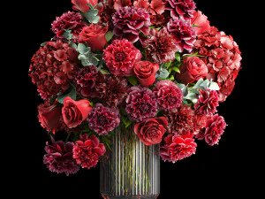 Plechtig boeket rode bloemen vaas hortensia pioenroos 330 3D Model