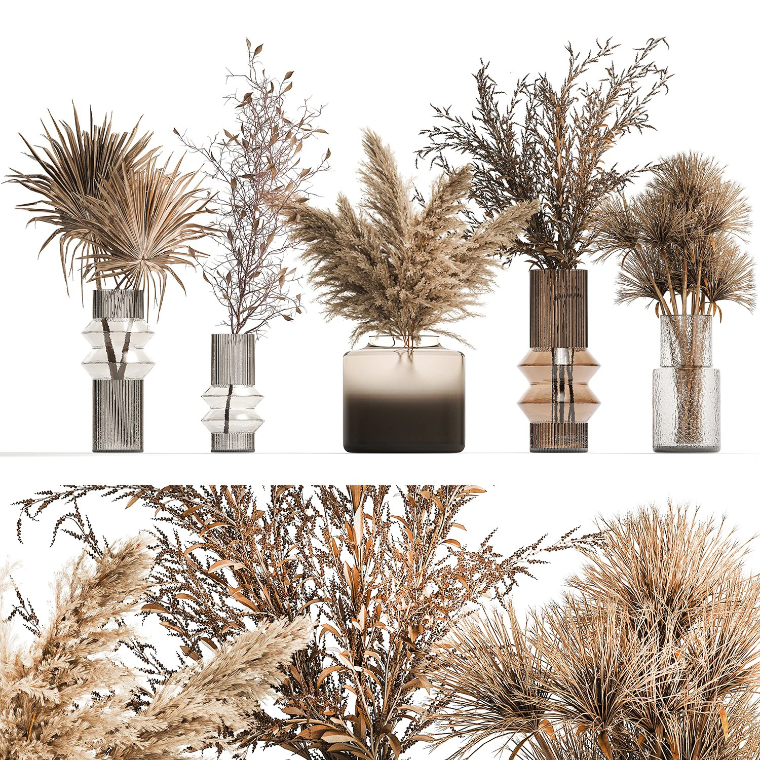 ドライフラワー ヤシの葉のパンパスの花束のセット 331 3Dモデル .c4d .max .obj .3ds .fbx .stl .blend 