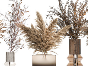 Set of bouquets of dried flowers palm leaf pampas 331 Model 3D