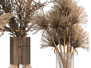 Set of bouquets of dried flowers palm leaf pampas 331 Model 3D