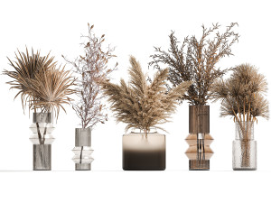 Set of bouquets of dried flowers palm leaf pampas 331 Model 3D